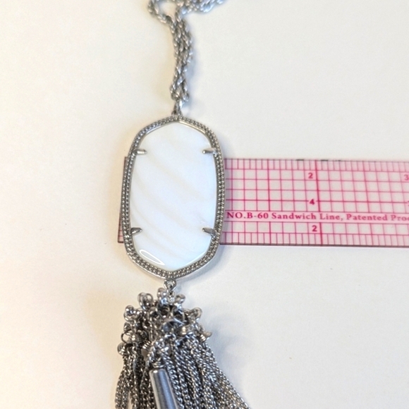 Kendra Scott Rayne Silver Long Pendant Necklace Tassel Mother Of Pearl White - Picture 7 of 10